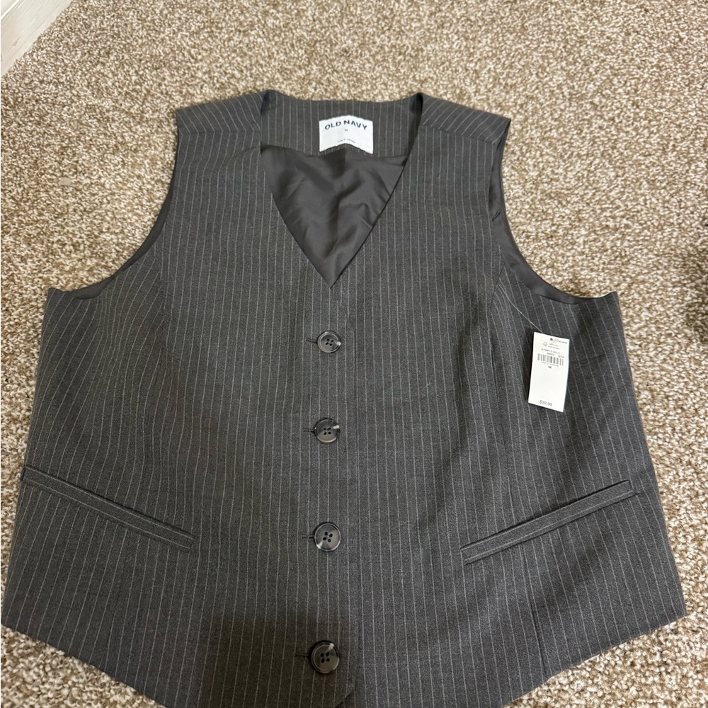 Old Navy Charcoal Pinstripe Vest
